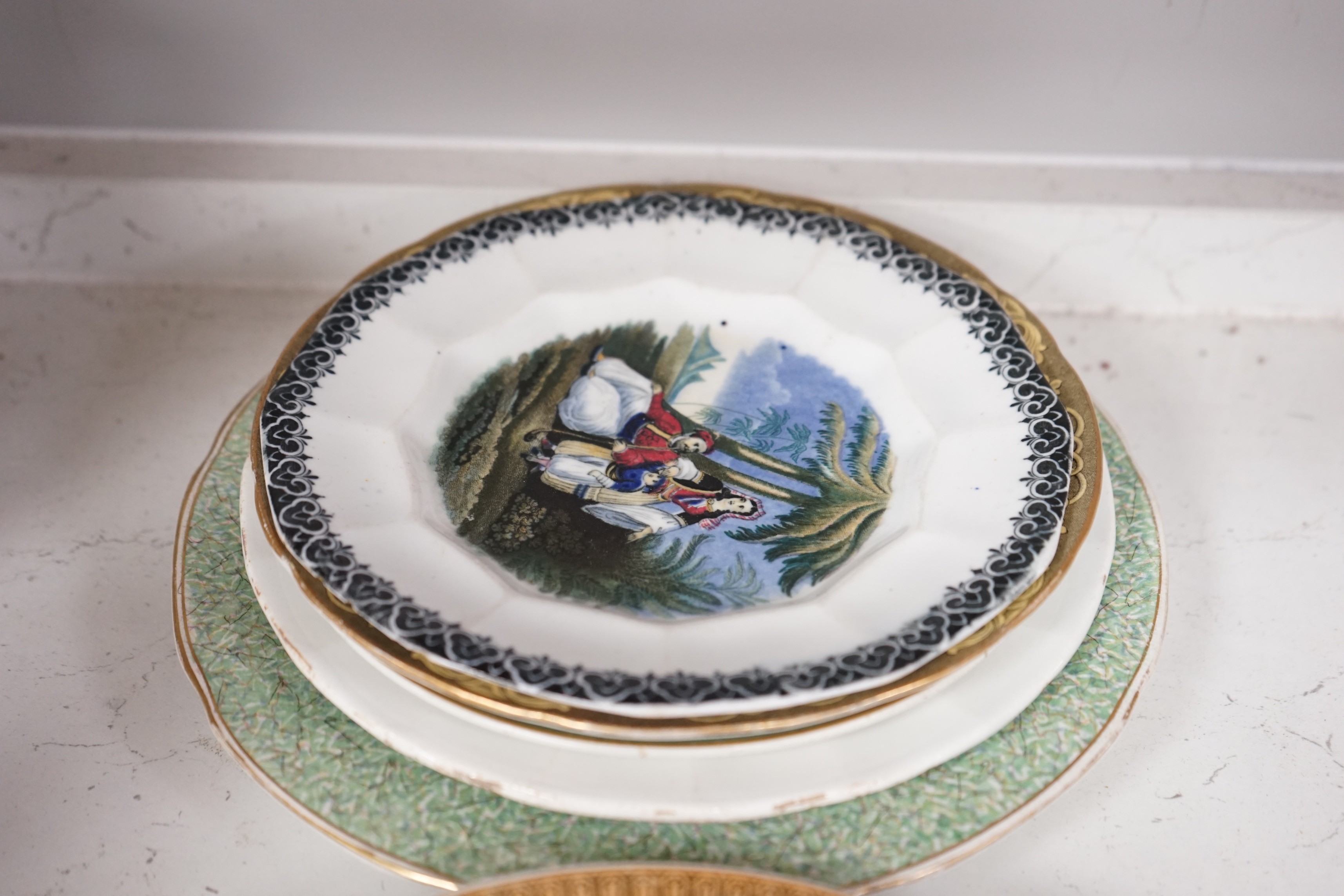 A group of Victorian multi-colour printed plates, to include Wedgwood and F & R Pratt